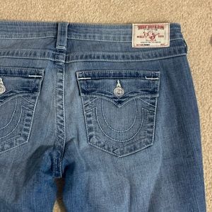 Navy true religion embroidered jeans, lightly worn, good condition